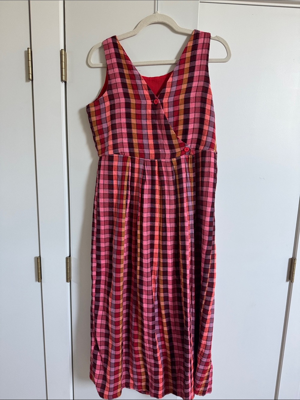 Ace & Jig Pink and Red Plaid Sleeveless Wrap Dress